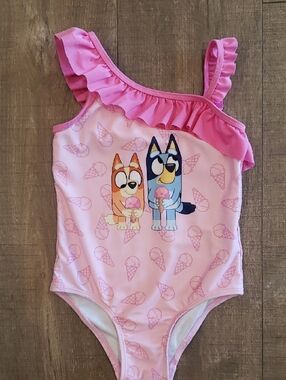 Pink One-Shoulder Ruffle Bluey Swimsuit